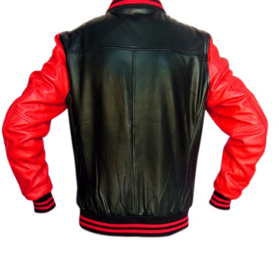 Red and black bomber leather jacket