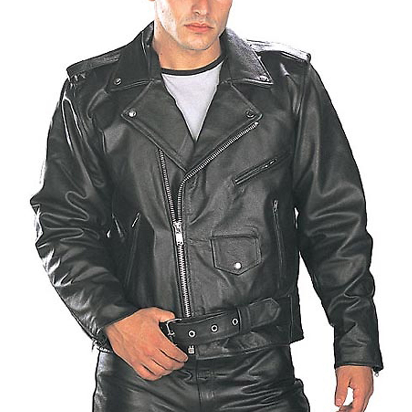Black TOP GRADE Leather Motorcycle Biker Jacket 1.
