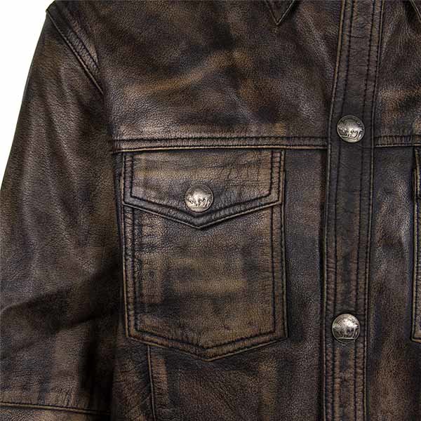 Distressed Brown Leather Shirt with Buffalo Buttons 4