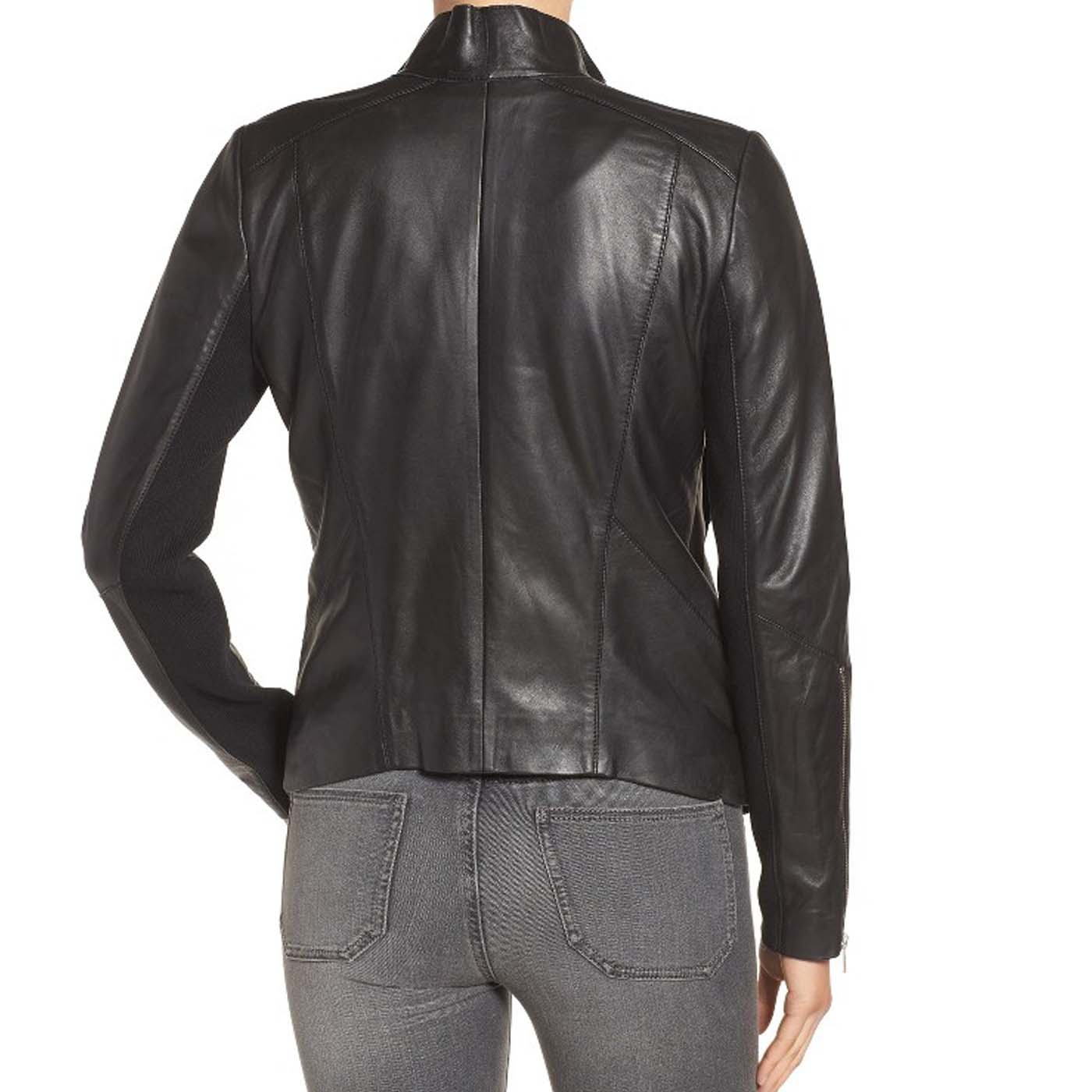 Drape Front Raw Edge Leather Jacket 3..