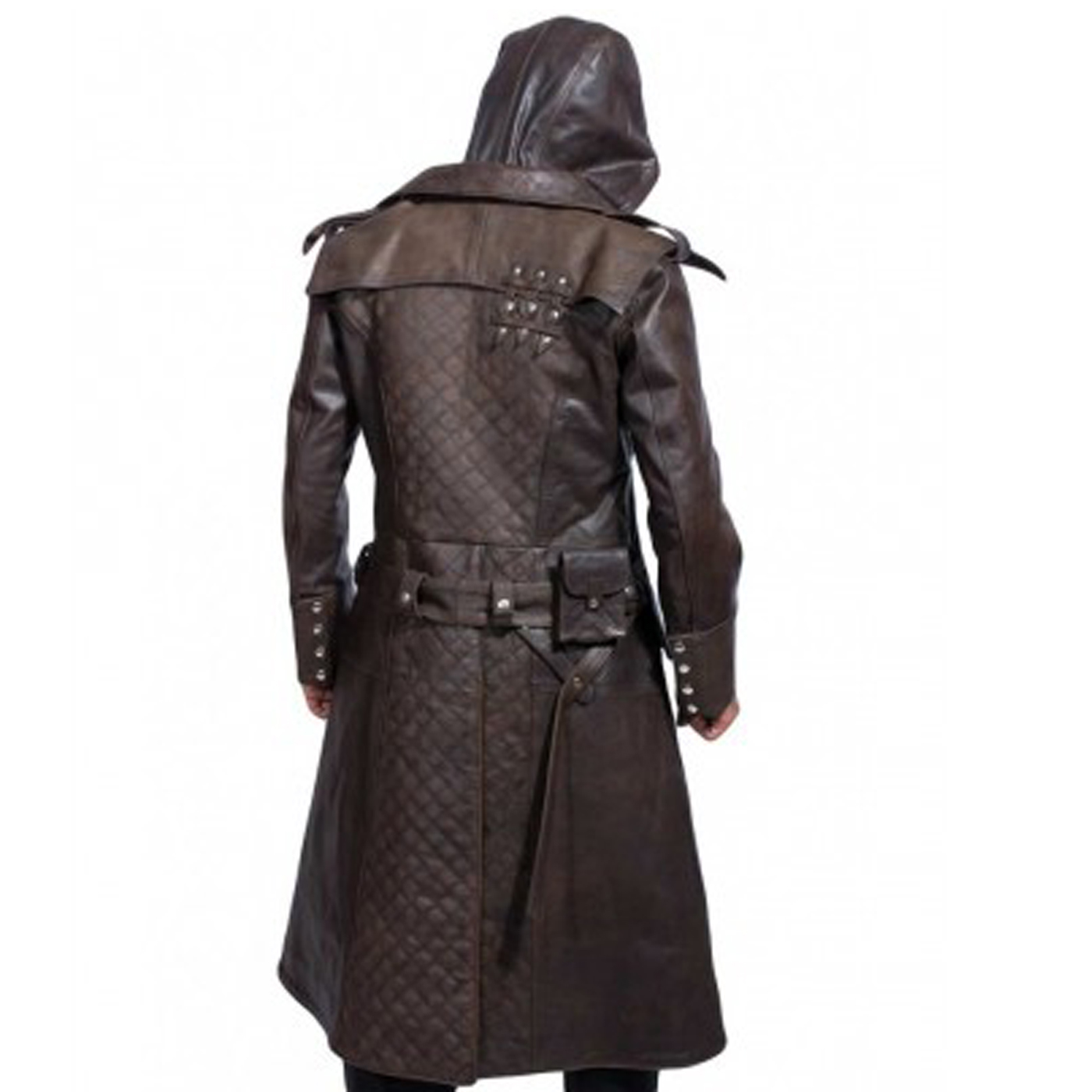 Hooded Brown Leather Trench Coat 1.