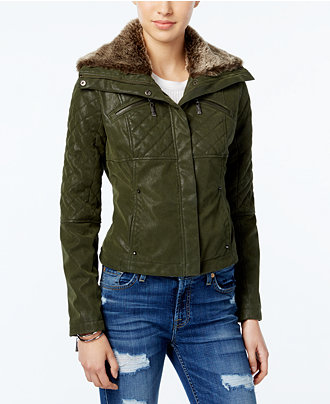 Green Wide Puffer Faux Leather Bomber Quilted Jacket For Sale 2