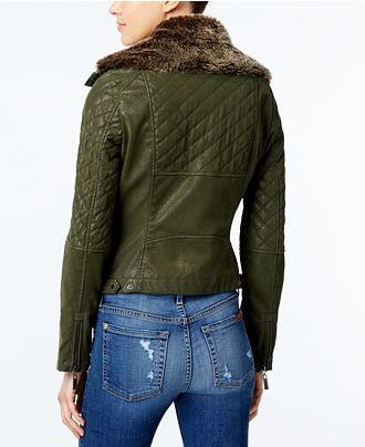 Green Wide Puffer Faux Leather Bomber Quilted Jacket For Sale