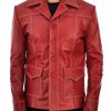 Brad Pitt Fight Club Red Leather Jacket
