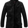 Rib Panel Stand Collar Leather Zip Up Fleece Coat - X-Large