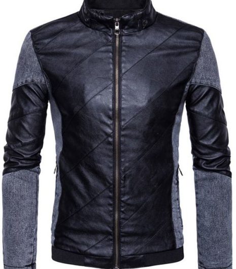 Zip Up Faux Leather Panel Jacket Black