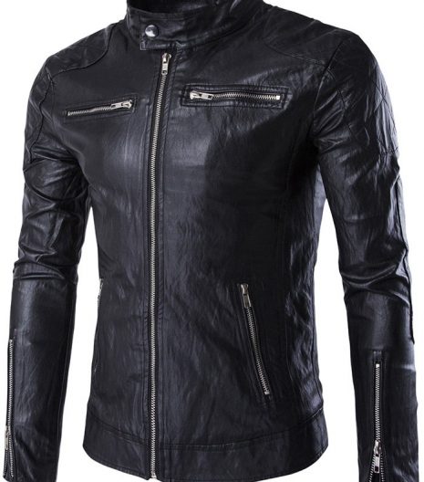 Zip Pocket Stand Collar Faux Leather Jackets