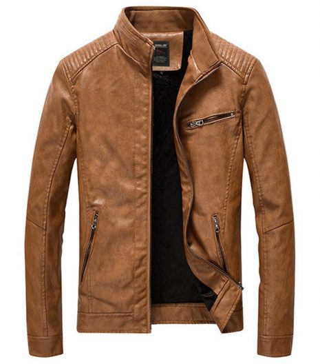 Leather Jackets Men PU Casual Thick Coats Yellow
