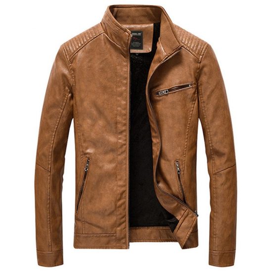Leather Jackets Men PU Casual Thick Coats Yellow