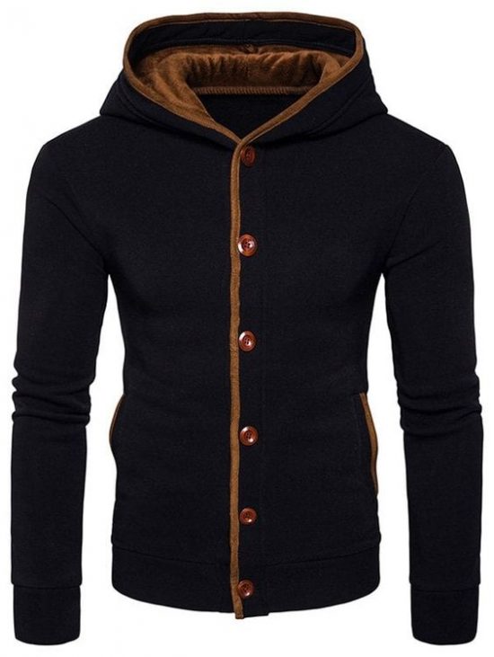 Uede Panel Elbow Patch Button Up Hoodie Jacket