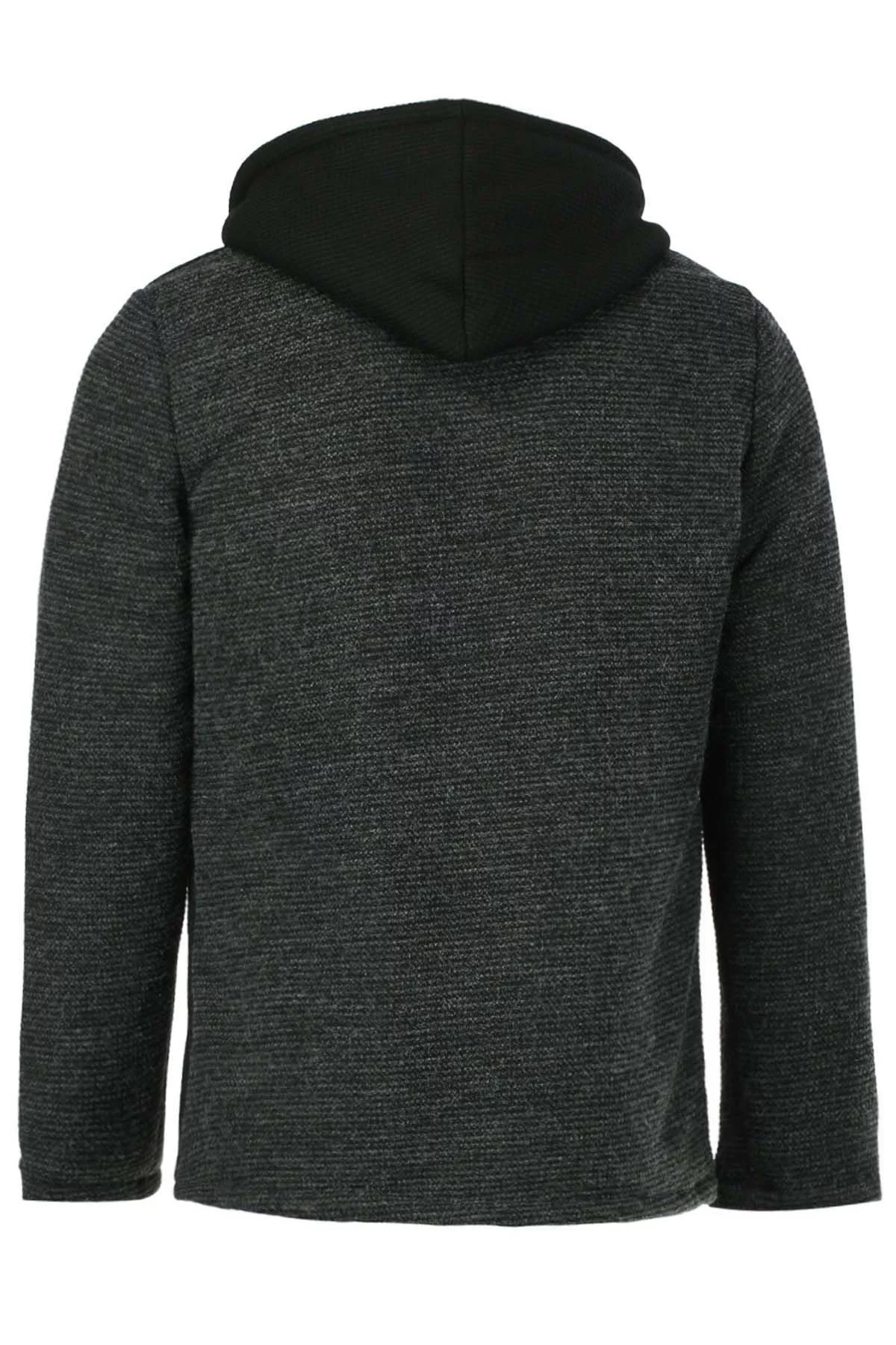 Slimming Hooded Stereo Pocket PU Leather Spliced Hit Color Long Sleeves Woolen Blend Jacket For Men Black
