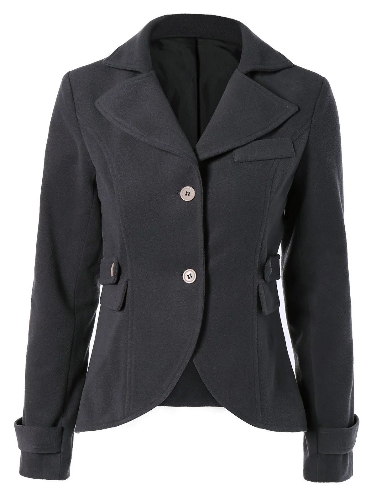 Vintage Buttoned Lapel Elbow Faux Leather Spliced Swallow-Tailed Jacket For Women Deep Gray