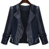 Chic Zipped Leather Patchwork Women's Jacket Black