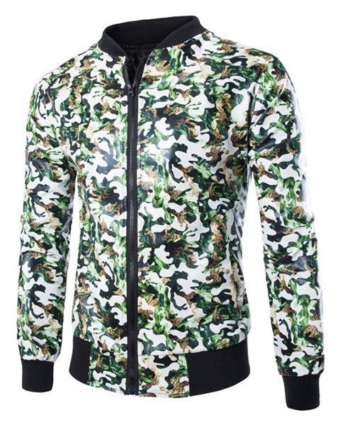 Camouflage Rib Splicing Slimming Leather Jacket For Men