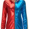Embroidery Faux Leather Bomber Jacket with Briefs Blue And Red