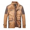 Stand Collar Stitching Leather Motorcycle Jacket