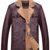 Biker Jacket with Faux Fur Collar Wine Red