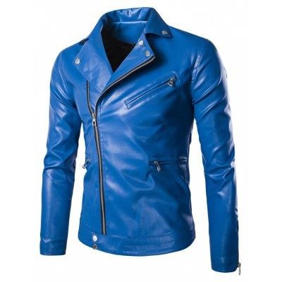 Side Zipper Collar Faux Leather Jacket