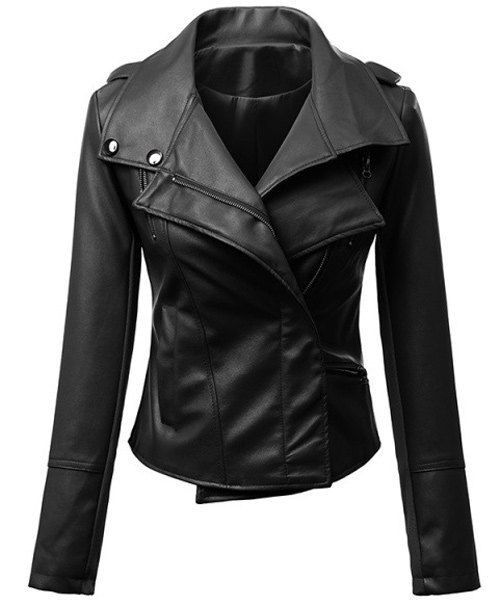 Zipper Design Faux Leather Slimming Biker Jacket