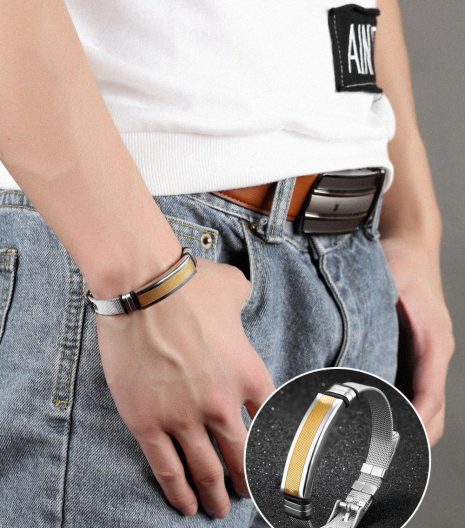 Simple Bracelet for Men Mesh Strap Band Perimete Stainless Steel Bracelet - Black