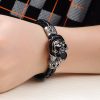 Creative Devil Skull Rock Trend Genuine Pu Leather Silver Grain Bracelet