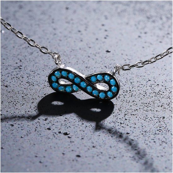 Clavicle Chain Anti-allergy horizontal 8 Inlaid Blue Bead Necklace