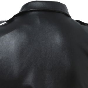 Turn-Down Collar Skull Pattern Print Long Sleeve Leather Coat