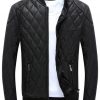Zip Up Diamond Faux Leather Bomber Jacket Brown