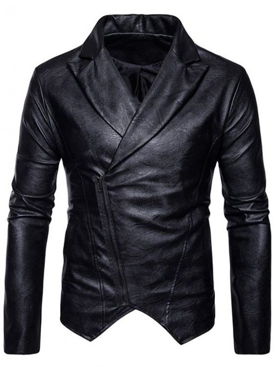 Zip Up Asymmetric PU Leather Biker Jacket White