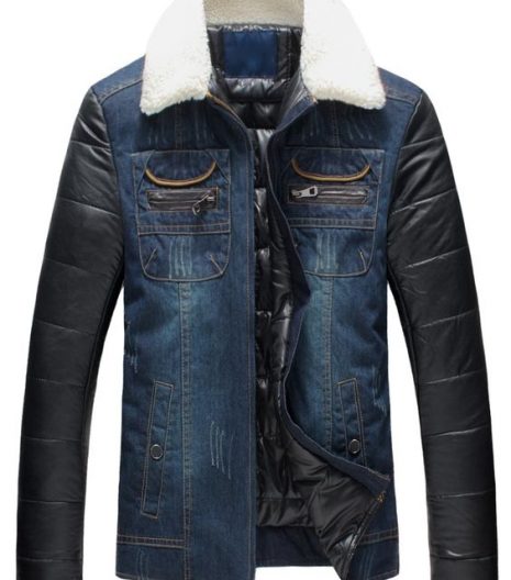 Leather Panel Faux Fur Collar Padded Jacket