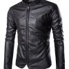 Zipper Sleeve Design Faux Leather Biker Jacket Black