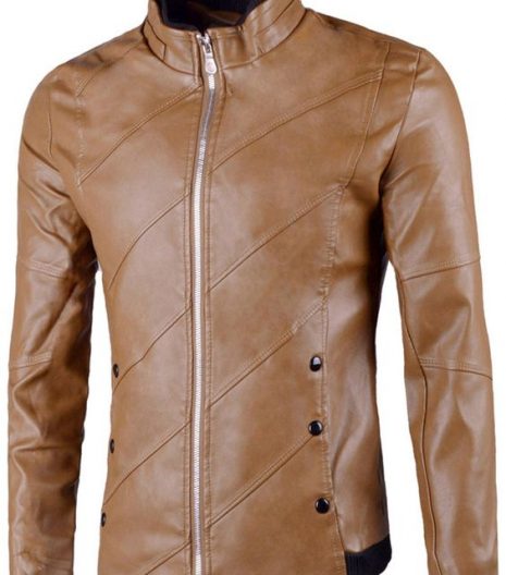 Flap Button Embellished Faux Leather Jacket Khaki