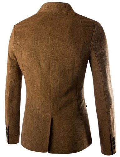 Breasted Edging Men's Woolen Blend Blazer Coat