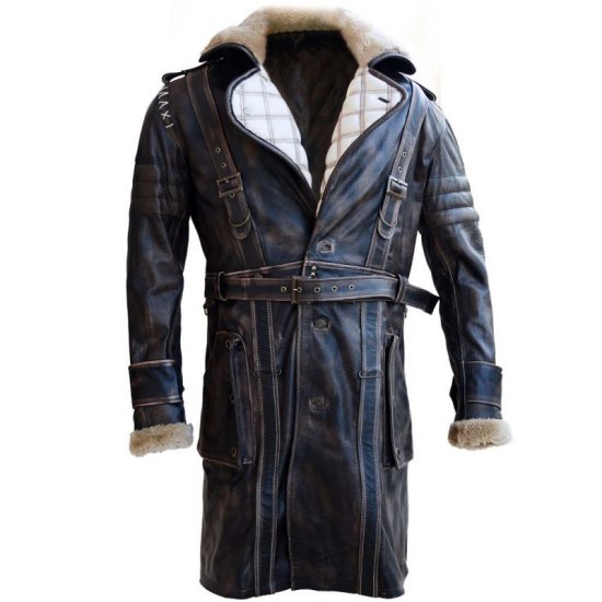 ELDER MAXSON FALL OUT DISTRESSED LEATHER COAT WITH FUR