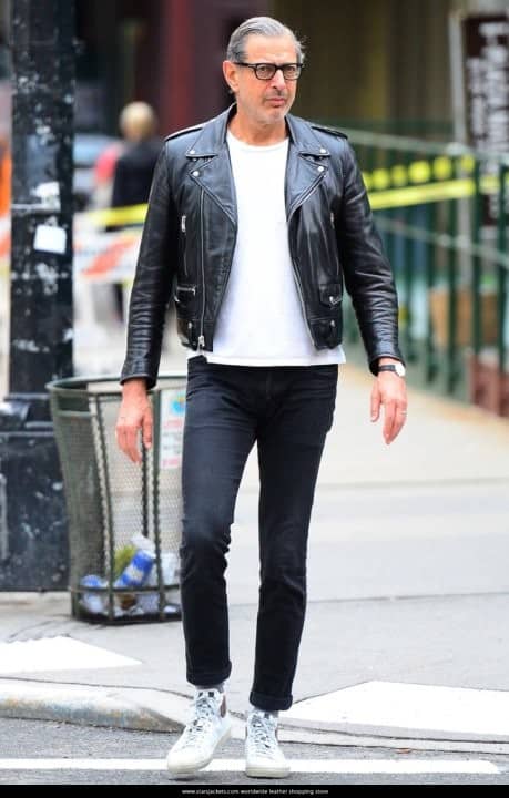 Jeff Goldblum Black Biker leather Jacket