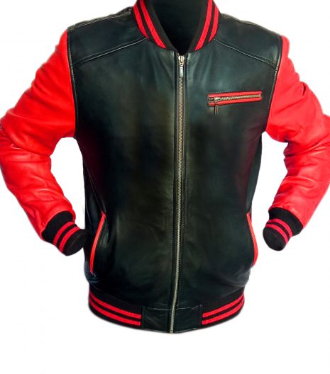Red and black bomber leather jacket