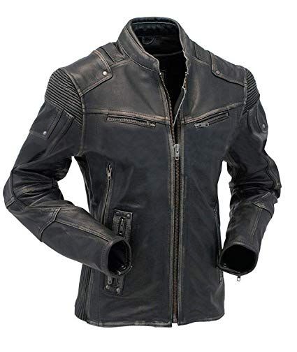 Mens Vintage Biker Black Brando Motorcycle Cafe Racer Distressed Leather Jacket