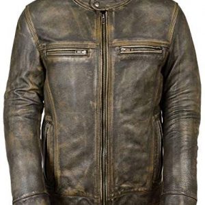 Mens Vintage Biker Motorcycle Distressed Black Cafe Racer Genuine Leather Jacket