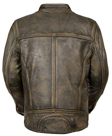Mens Vintage Biker Motorcycle Distressed Black Cafe Racer Genuine Leather Jacket