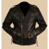 Heavy Duty Black Distressed Brando Jacket Motorcycle Leather Jackets