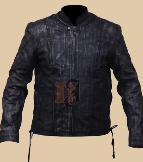 Black Distressed Motorcycle Leather Jacket Distressed Black Jacket