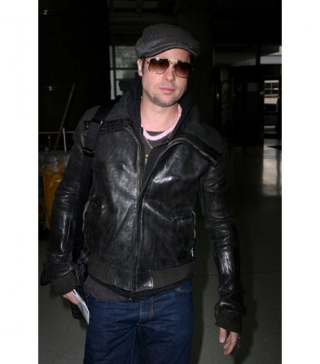 Brad Pitt Pure Black Bomber Leather Jacket