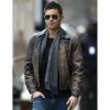 Zac Efron wearing leather jacket on the set of 'New Years