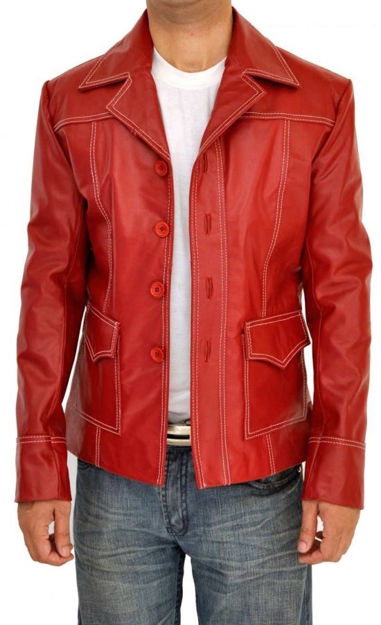 Brad Pitt Fight Club Red Leather jacket