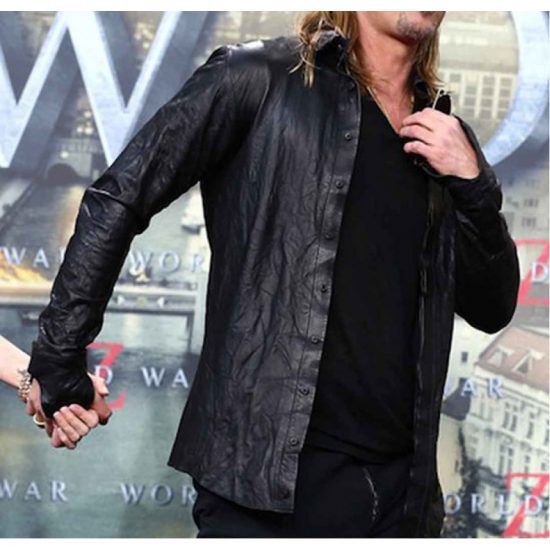 Black World War Z Premiere Brad Pitt Leather Jacket