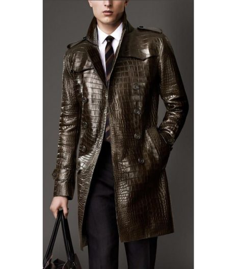 Brown Alligator Style Leather Coat