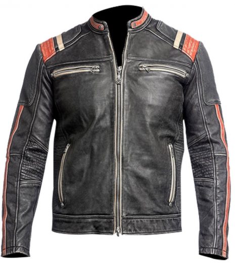 Vintage Cafe Racer Biker Leather Jacket