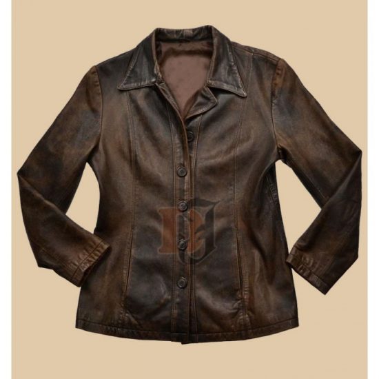 Women Distressed Brown Leather Jacket