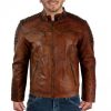 Distressed Brown Biker Style Leather Jacket