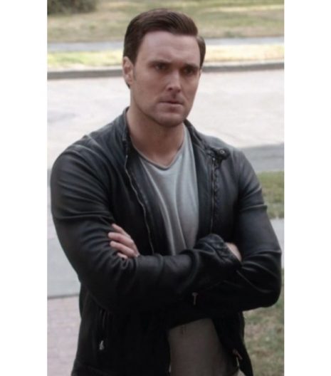 Red Notice Owain Yeoman Black Leather Jacket